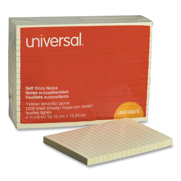 Universal Note, Self Stick4"x6", Lnd, Yellow, PK12 UNV35673